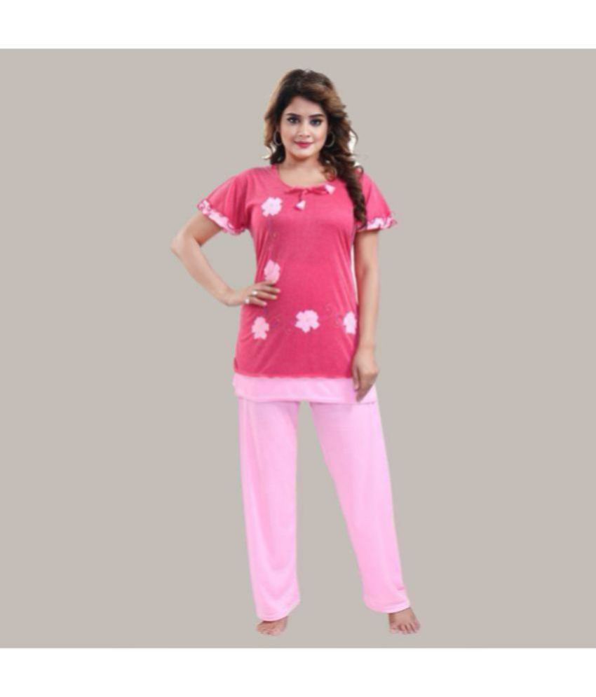     			Gutthi - Pink Satin Women's Nightwear Nightsuit Sets ( Pack of 1 )
