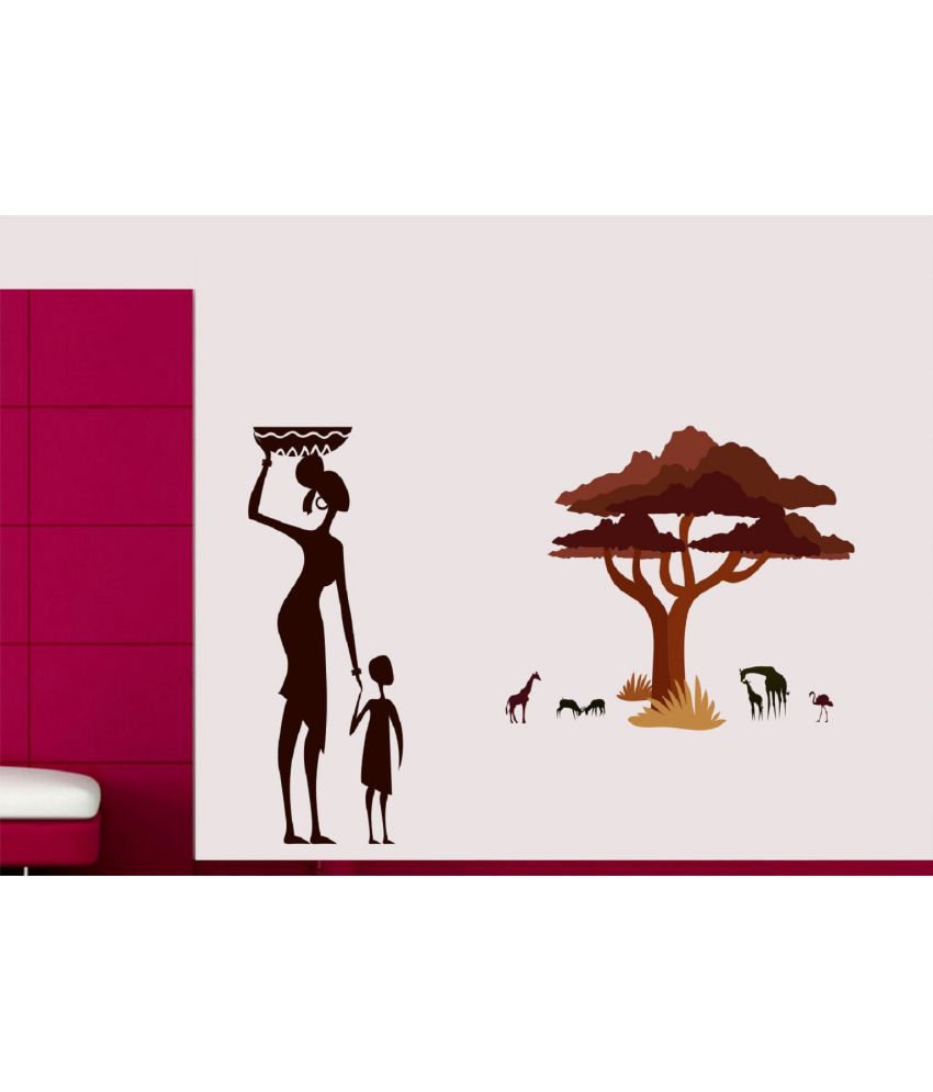     			Asmi Collection Lady with her Kid with Jungle Animals Wall Sticker ( 92 x 135 cms )