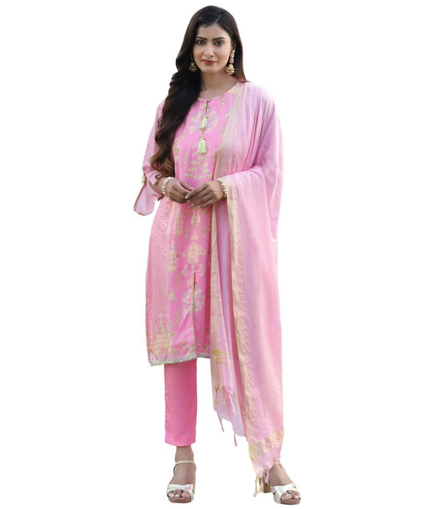     			Juniper - Pink A-line Georgette Women's Stitched Salwar Suit ( Pack of 1 )