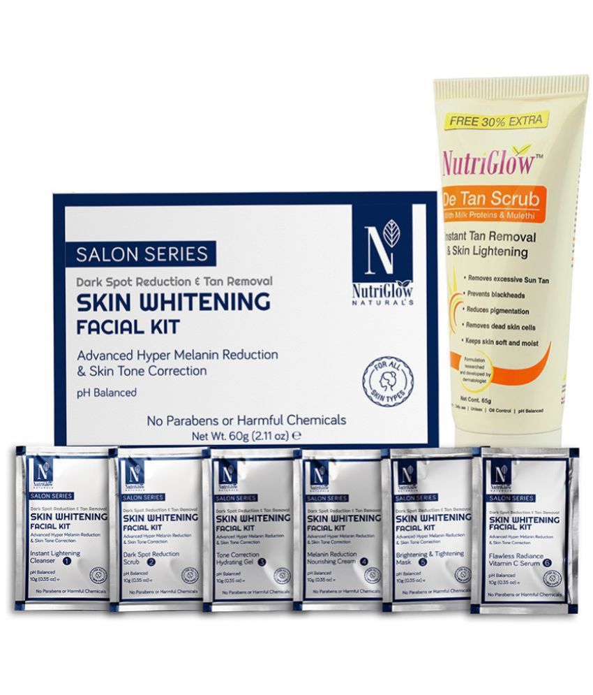     			NutriGlow NATURAL'S Advanced Pro Formula Skin Whitening Facial Kit (60gm) De Tan Face Scrub (65ml) Pack of 2