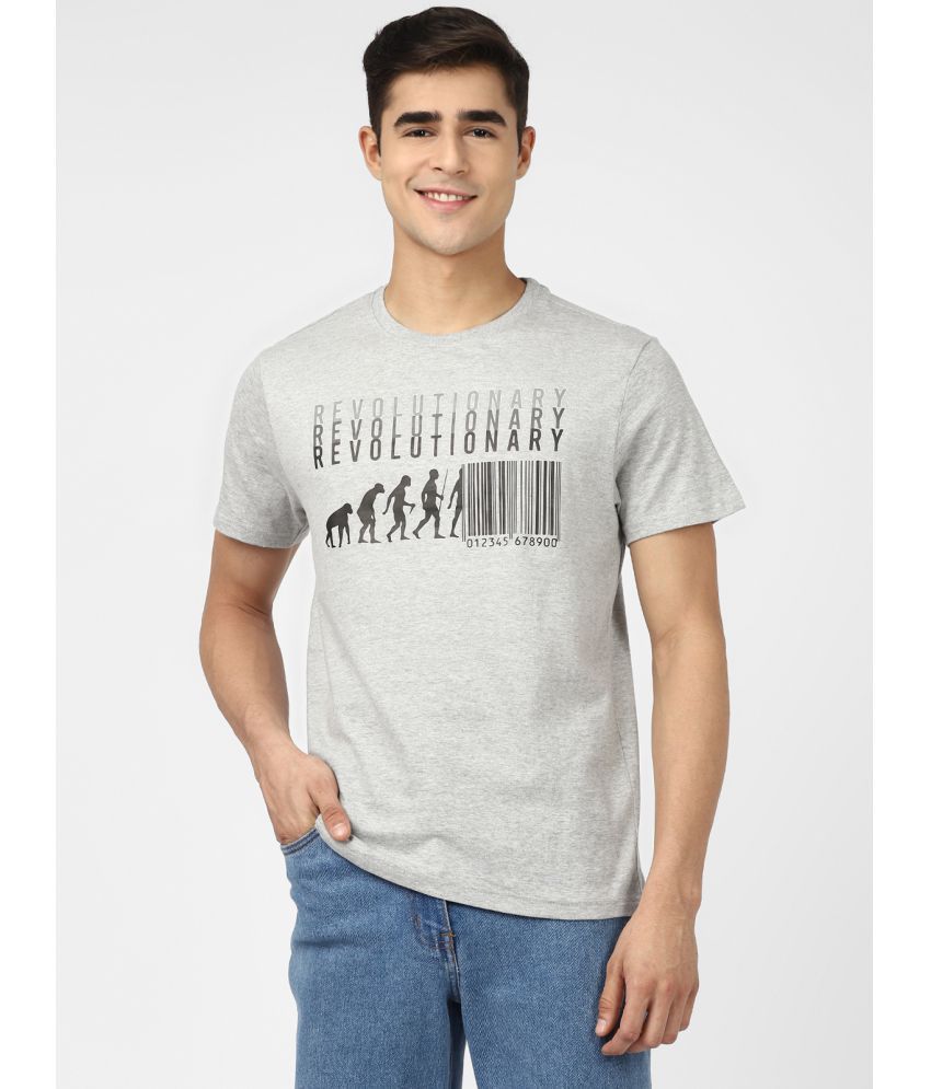     			UrbanMark Men Regular Fit Round Neck Half Sleeves Graphic Print T Shirt-Melange Grey