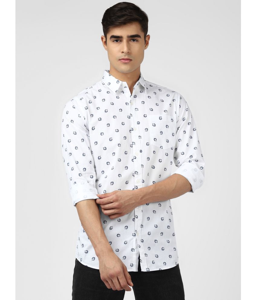     			UrbanMark Men 100% Cotton Full Sleeves Regular Fit Print Casual Shirt-White