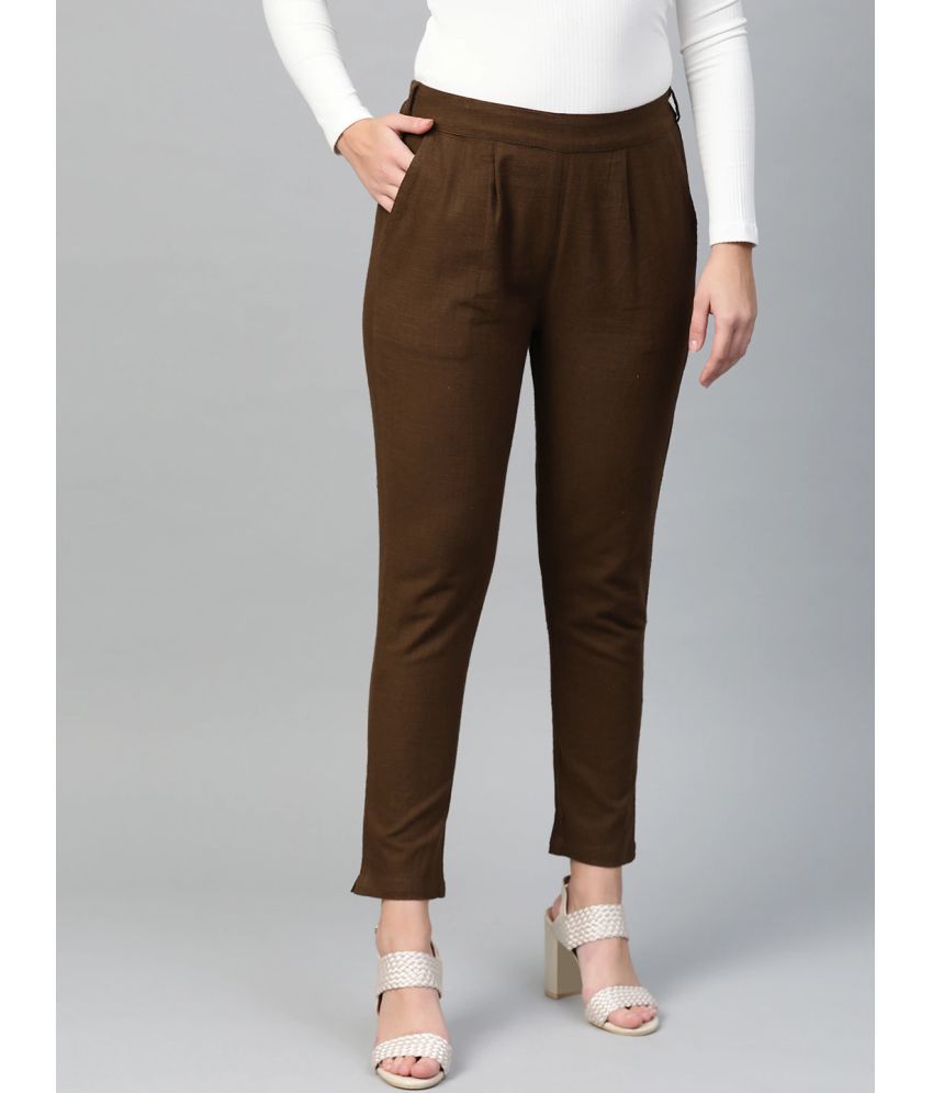     			Yash Gallery - Brown Cotton Regular Women's Formal Pants ( Pack of 1 )