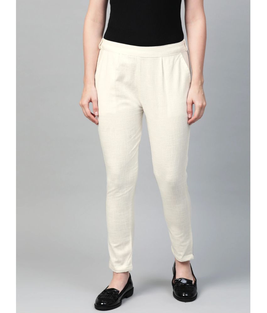     			Yash Gallery - Off White Cotton Regular Women's Casual Pants ( Pack of 1 )