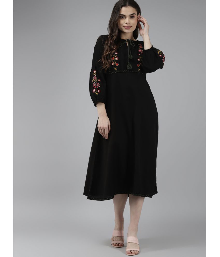 Yufta - Black Cotton Women's Fit & Flare Dress ( Pack of 1 )