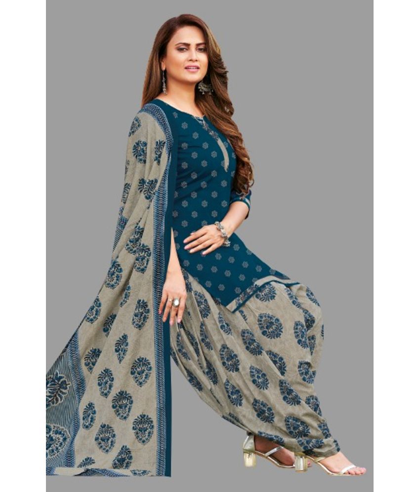     			shree jeenmata collection - Blue Straight Cotton Women's Stitched Salwar Suit ( Pack of 1 )