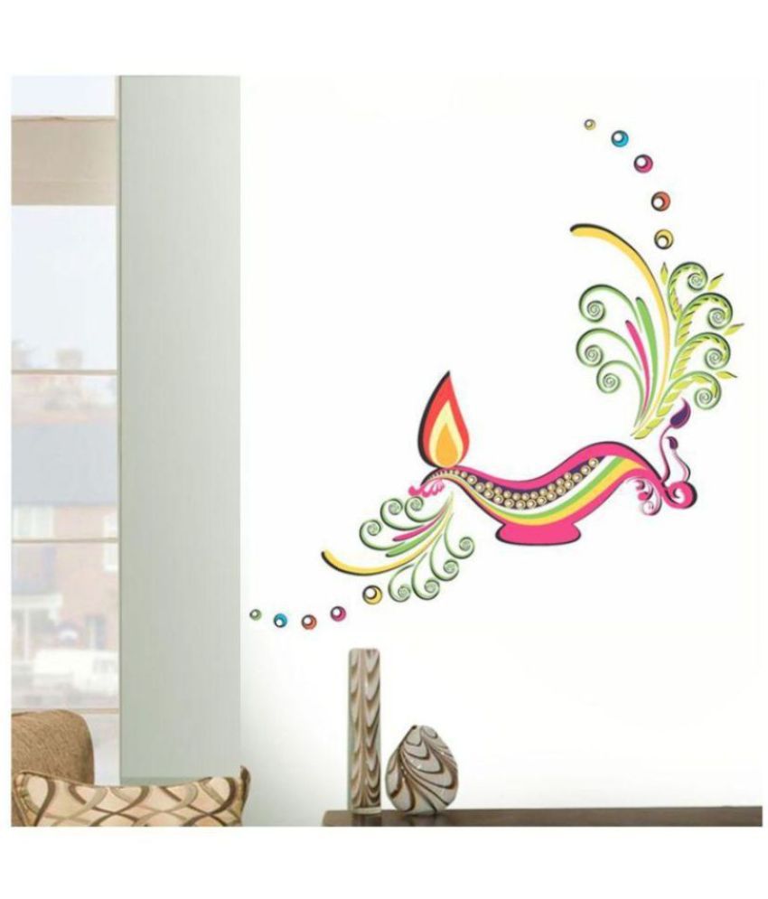    			Print Mantras Beautiful Floral Big Diya for Diwali Wall Sticker ( 100 x 100 cms )