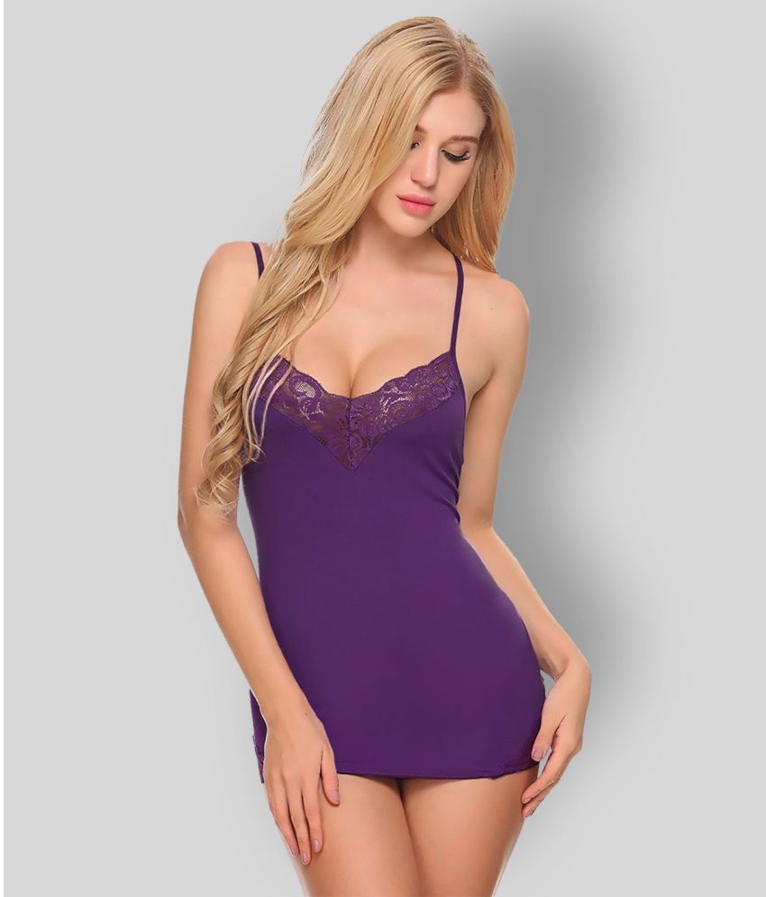     			YUZU - Purple Viscose Women's Nightwear Baby Doll Dresses With Panty ( Pack of 1 )