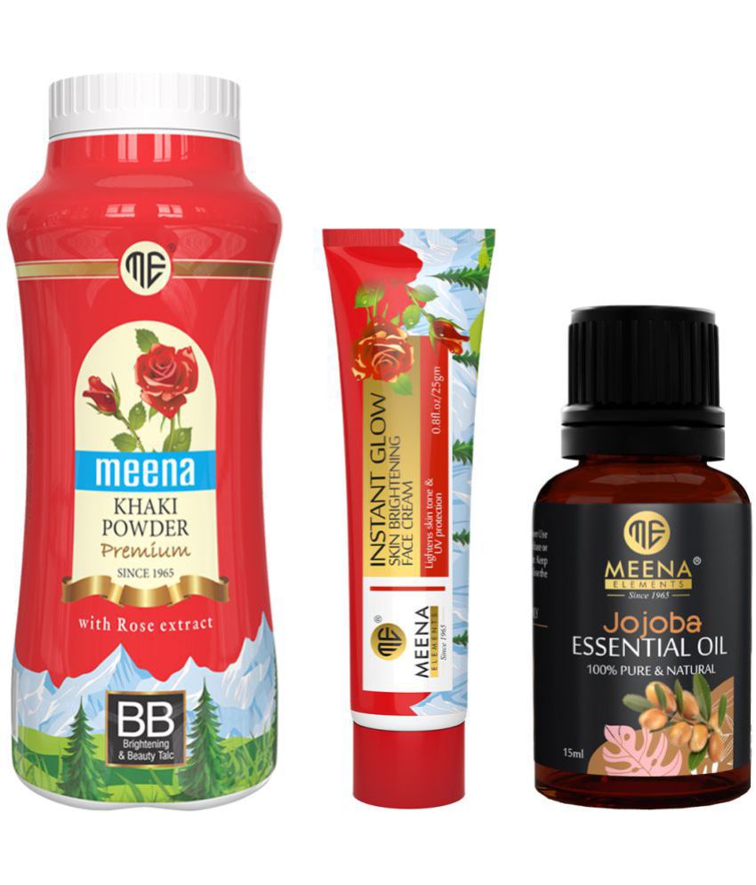     			MEENA ELEMENTS Natural 200gm Khaki Powder, 25gm Face Cream & 15ml Jojoba Natural Essential Oil For Men & Women (Set of 3)
