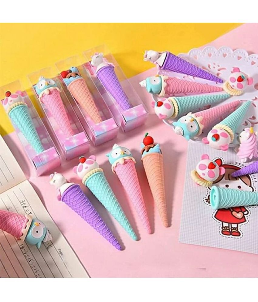 Tzoo®  Colorful Designer Eraser in Ice-Cream Shapes Mini Ice Cream Cone Pop Frozen Treat Erasers for Children Party Favors, School Supplies, for Children Party Favors (Set of 12)