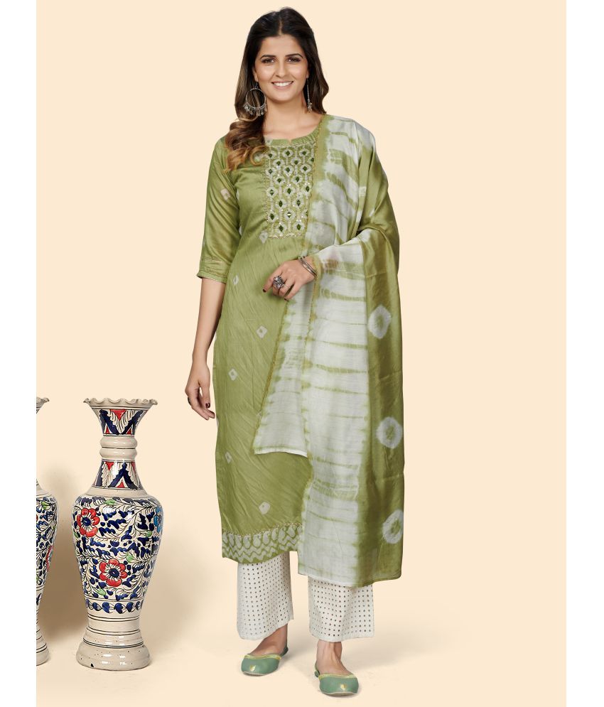     			Vbuyz - Green Chanderi Women's Straight Kurti ( Pack of 1 )