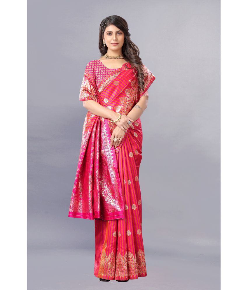     			Gazal Fashions - Pink Banarasi Silk Saree With Blouse Piece ( Pack of 1 )