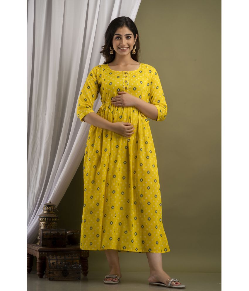     			Nevisha Style Yellow Cotton Maternity Kurta