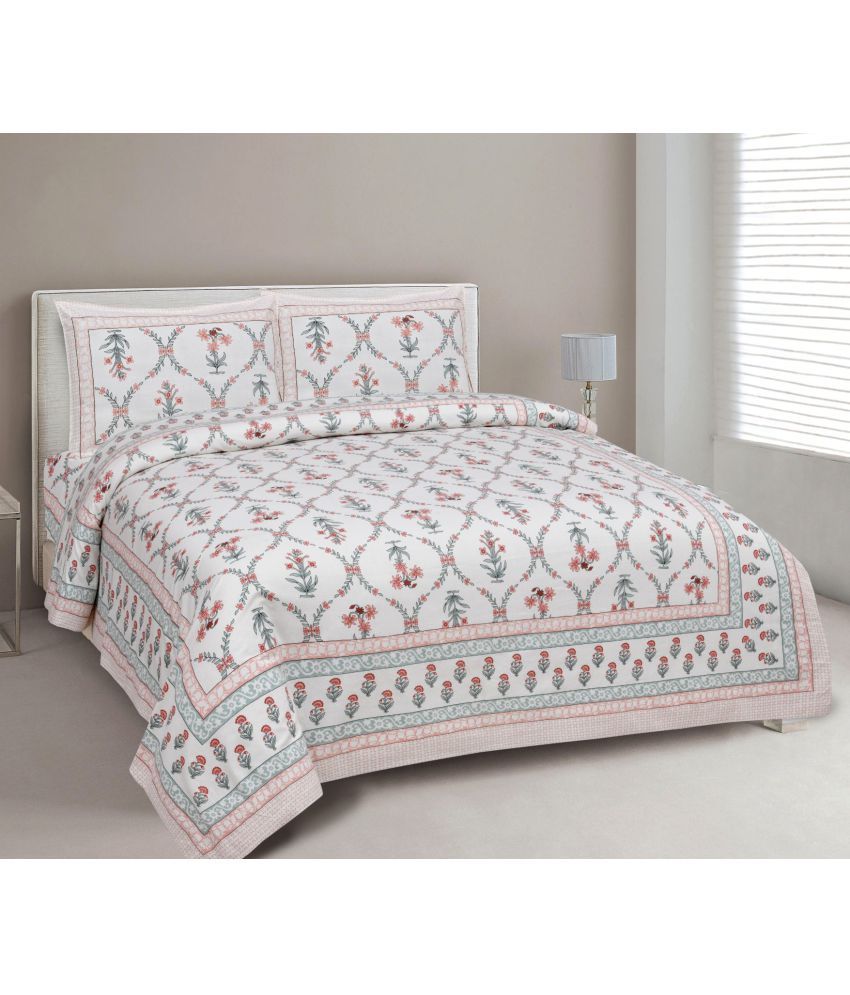     			Uniqchoice - Peach Cotton Double Bedsheet with 2 Pillow Covers