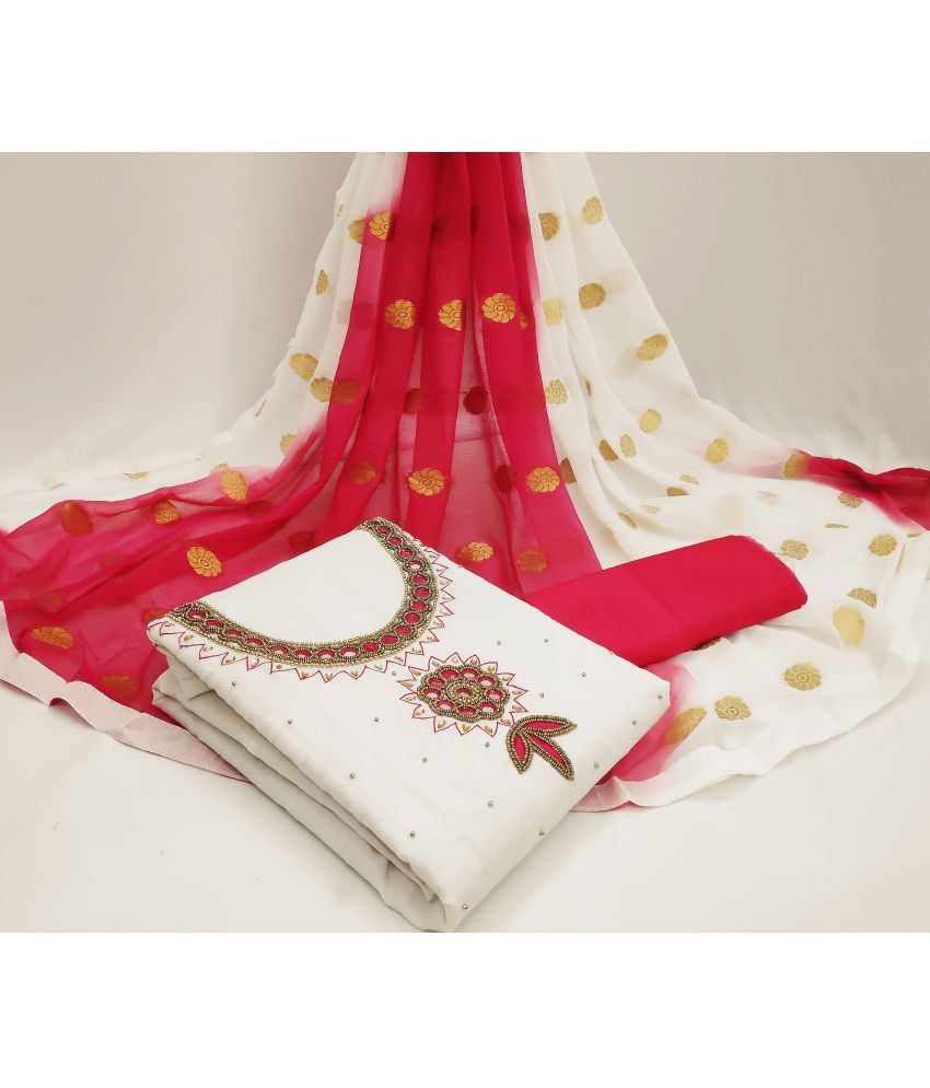 shankhpushpi Unstitched White Cotton Dress Material ( Pack of 1