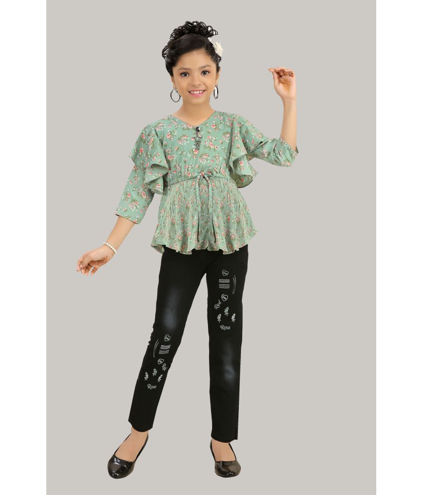     			Arshia Fashions - Green Denim Girls Top With Jeans ( Pack of 1 )