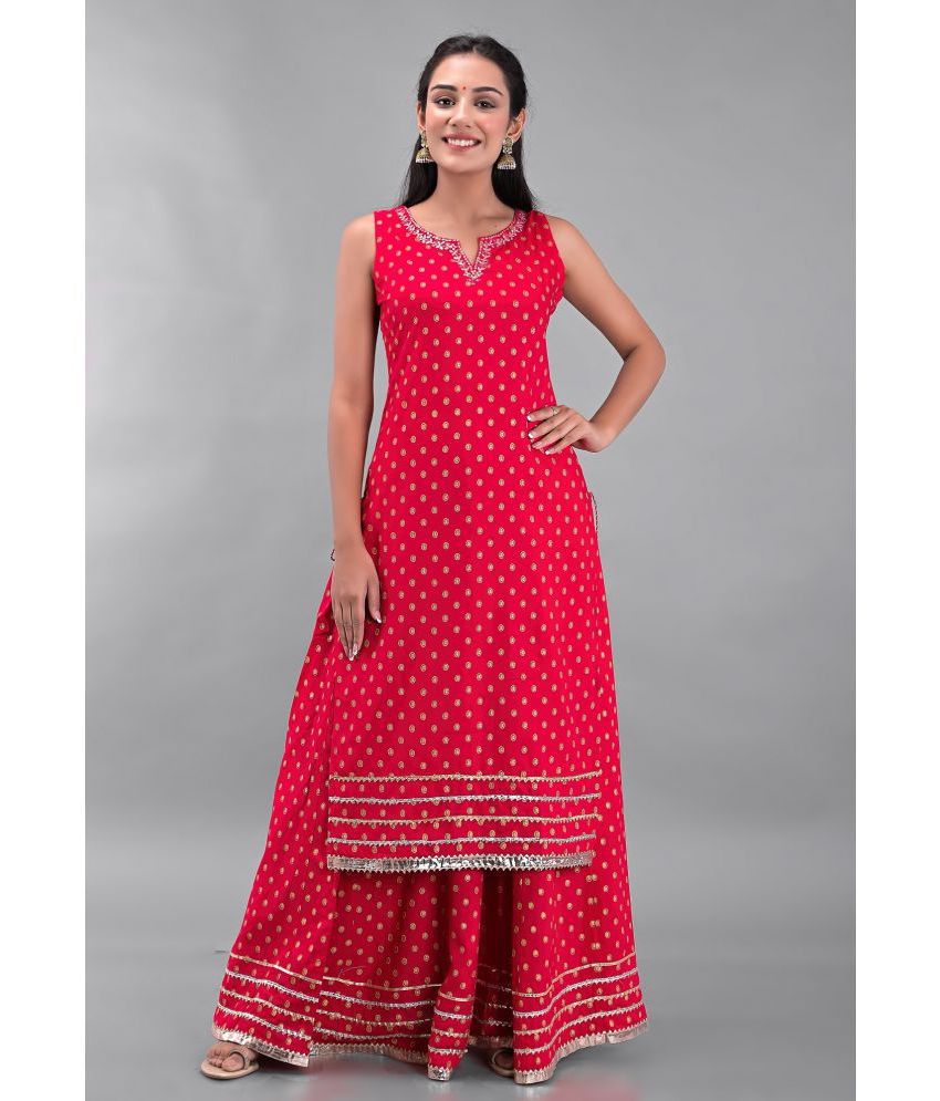     			Maquien - Red Straight Rayon Women's Stitched Salwar Suit ( Pack of 1 )