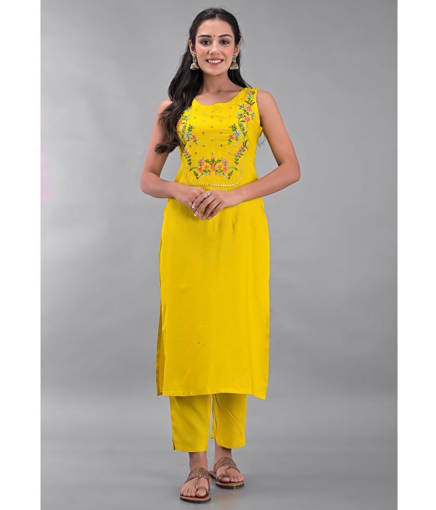     			Maquien - Yellow Straight Rayon Women's Stitched Salwar Suit ( Pack of 1 )