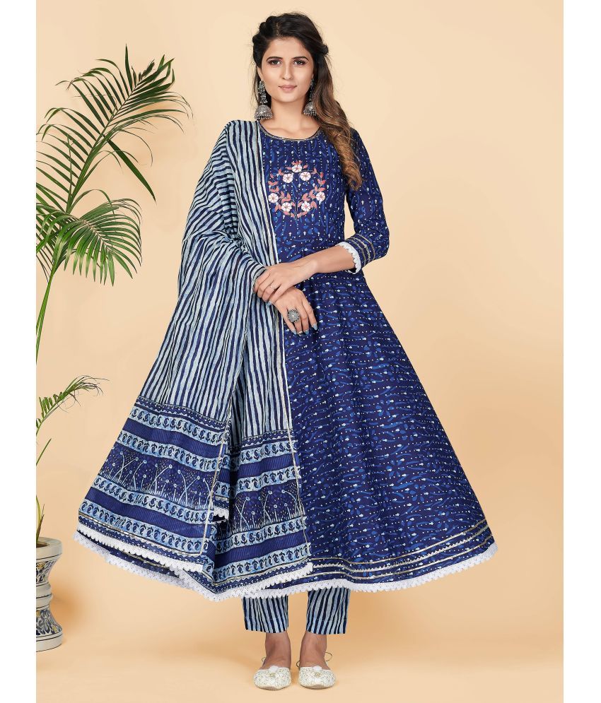     			Vbuyz - Blue Anarkali Cotton Women's Stitched Salwar Suit ( Pack of 1 )