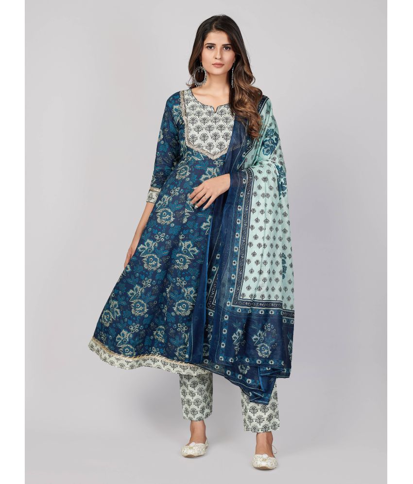     			Vbuyz - Blue Anarkali Cotton Women's Stitched Salwar Suit ( Pack of 1 )