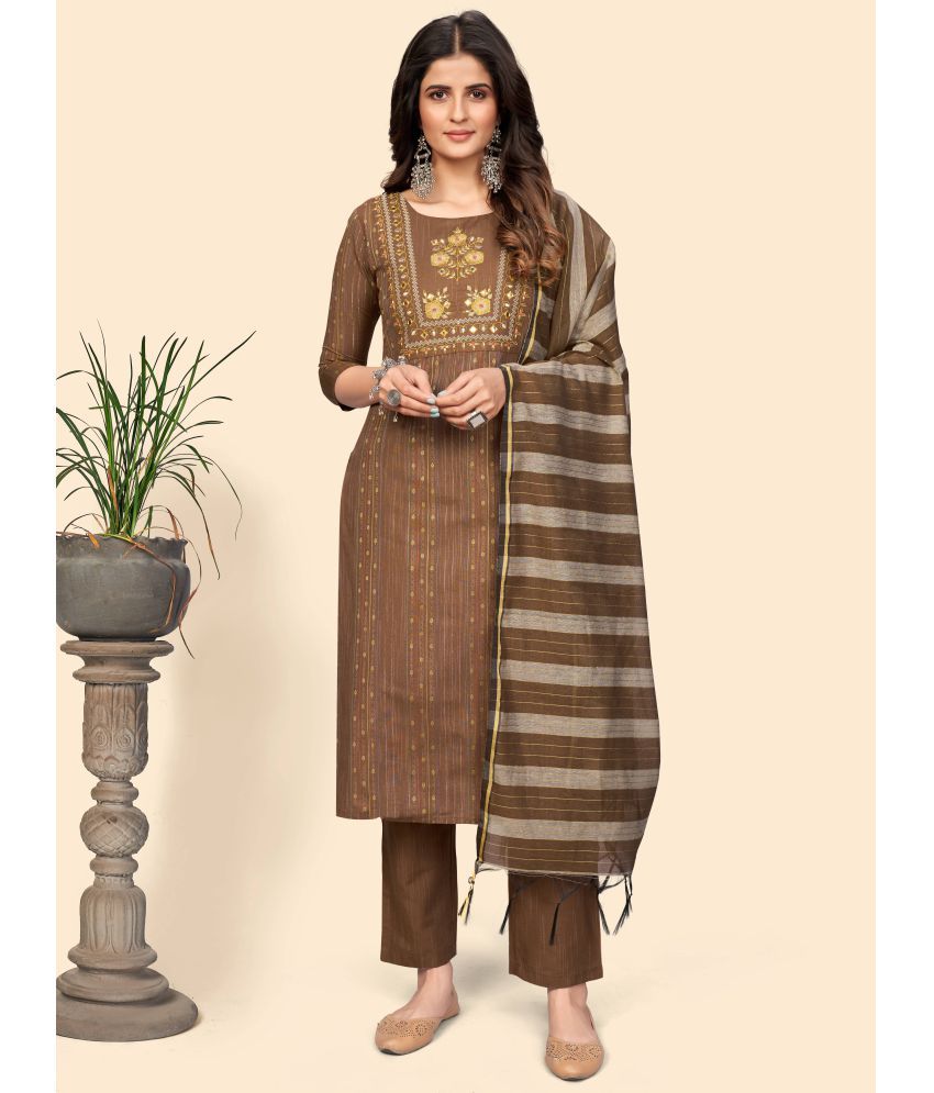     			Vbuyz - Brown Straight Cotton Women's Stitched Salwar Suit ( Pack of 1 )