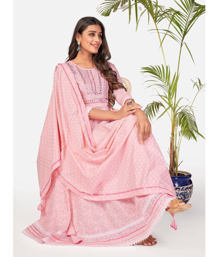     			Vbuyz - Pink Anarkali Cotton Women's Stitched Salwar Suit ( Pack of 1 )