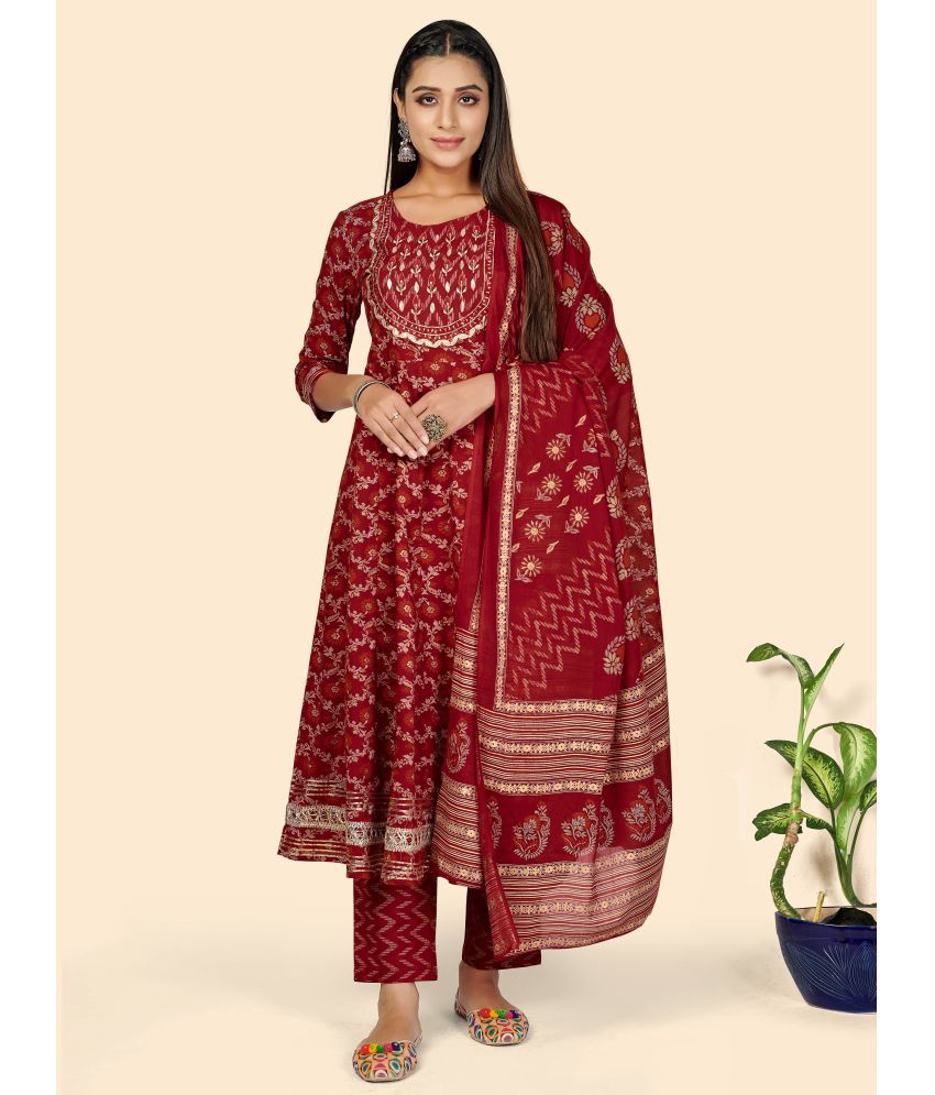     			Vbuyz - Red Anarkali Cotton Women's Stitched Salwar Suit ( Pack of 1 )