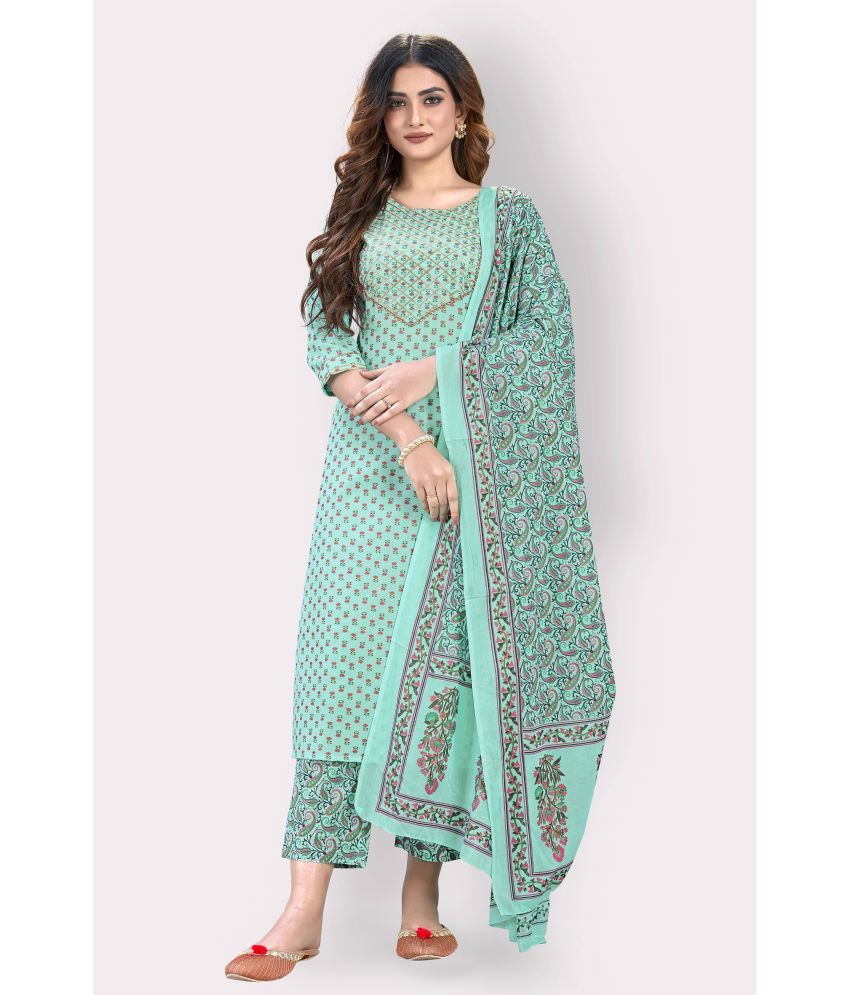     			Vbuyz - Turquoise Straight Cotton Women's Stitched Salwar Suit ( Pack of 1 )