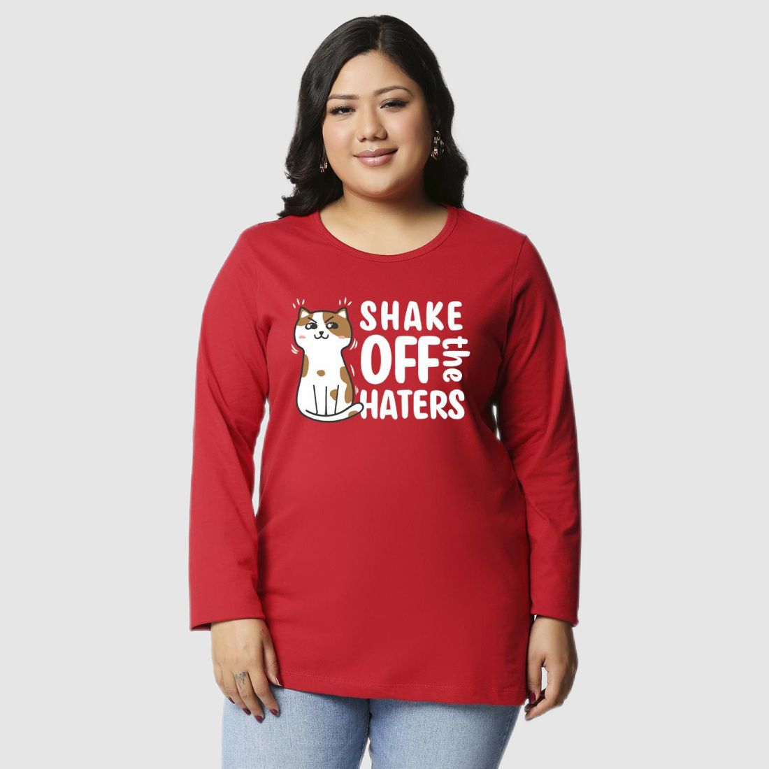     			Bewakoof Plus - Red Cotton Slim Fit Women's T-Shirt ( Pack of 1 )