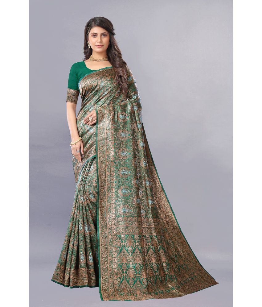     			Gazal Fashions - Green Banarasi Silk Saree With Blouse Piece ( Pack of 1 )