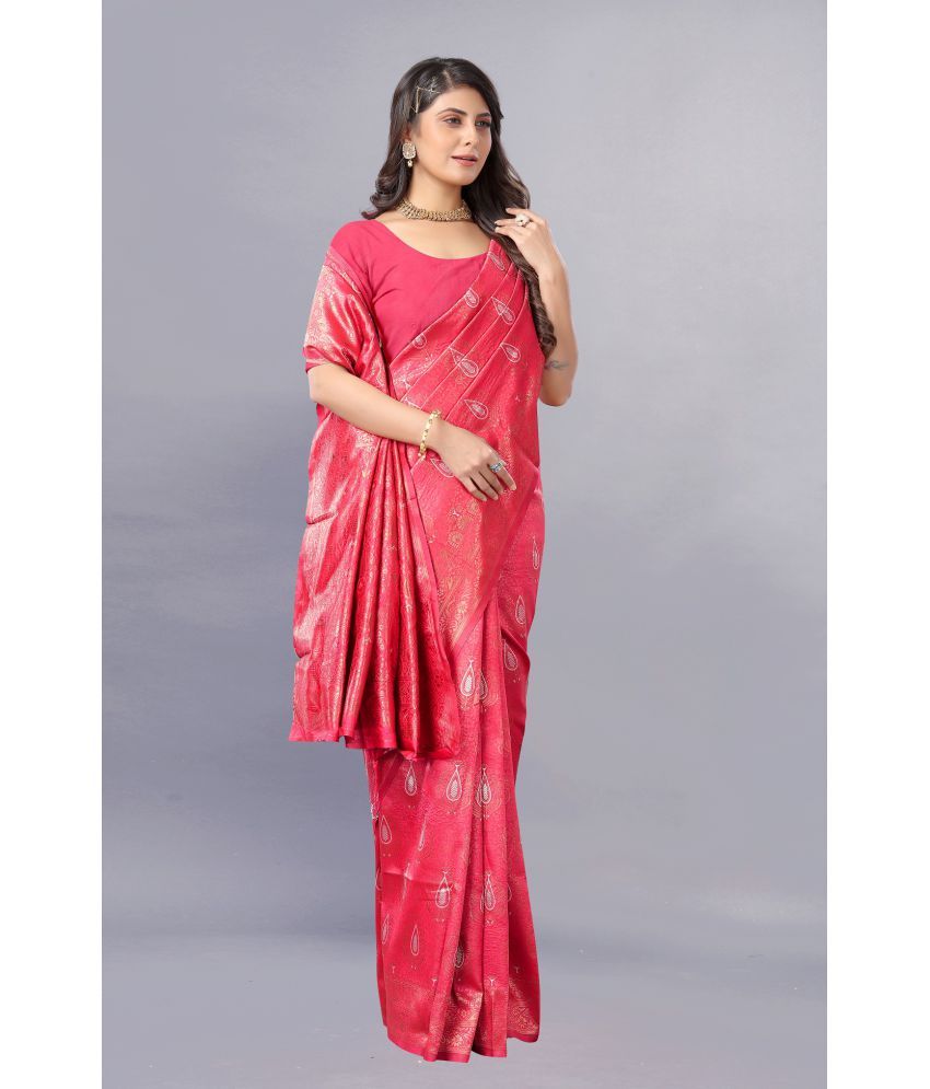     			Gazal Fashions - Pink Banarasi Silk Saree With Blouse Piece ( Pack of 1 )