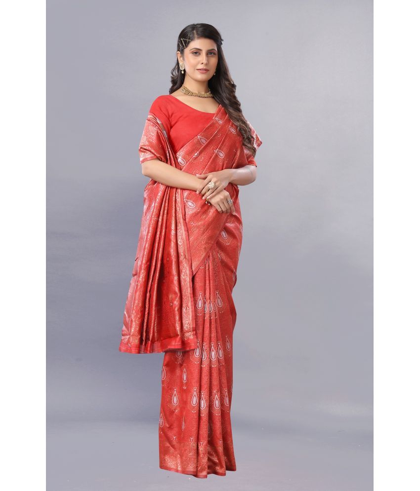     			Gazal Fashions - Red Banarasi Silk Saree With Blouse Piece ( Pack of 1 )