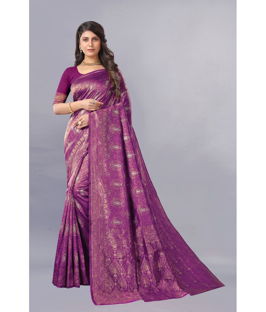     			Gazal Fashions - Wine Banarasi Silk Saree With Blouse Piece ( Pack of 1 )