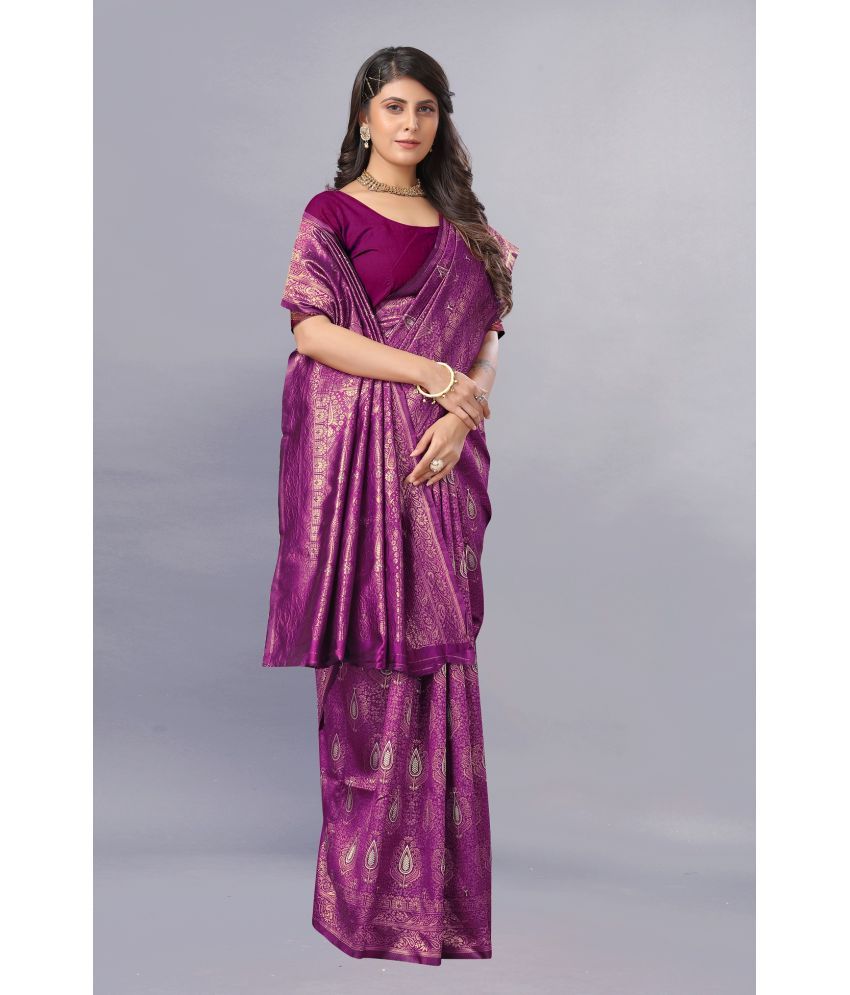     			Gazal Fashions - Wine Banarasi Silk Saree With Blouse Piece ( Pack of 1 )