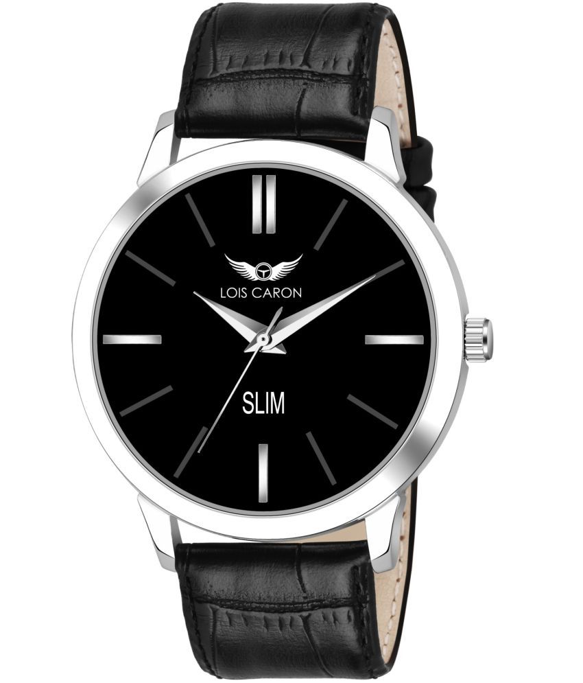     			Lois Caron - Black Leather Analog Men's Watch