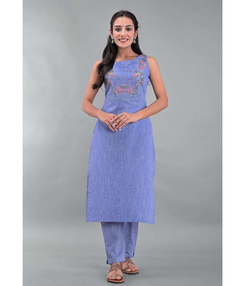     			Maquien - Blue Straight Rayon Women's Stitched Salwar Suit ( Pack of 1 )