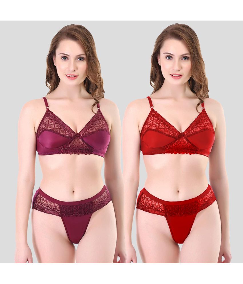     			TCG Pack of 2 Cotton Blend Women's Bra & Panty Set ( Maroon )