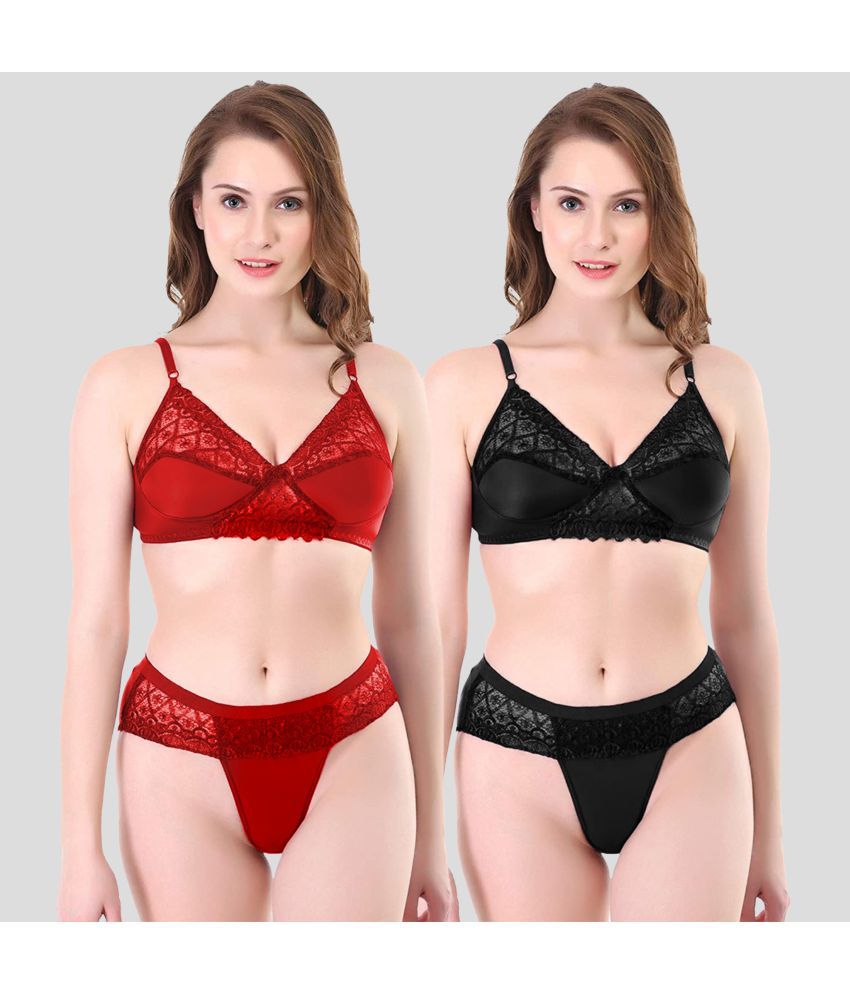     			TCG Pack of 2 Cotton Blend Women's Bra & Panty Set ( Red )