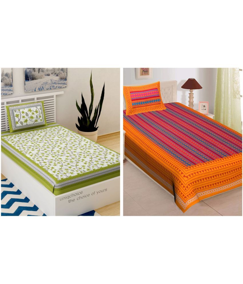     			Uniqchoice - Multicolor Cotton 2 Single Bedsheets with 2 Pillow Covers