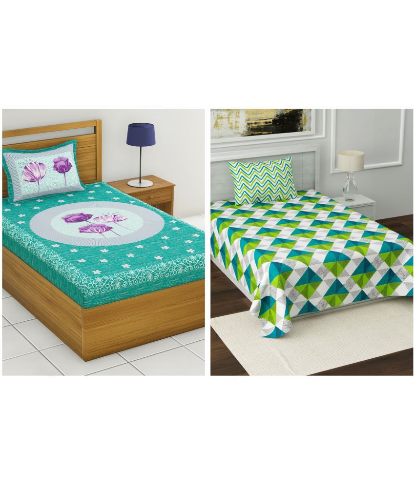     			Uniqchoice - Multicolor Cotton 2 Single Bedsheets with 2 Pillow Covers