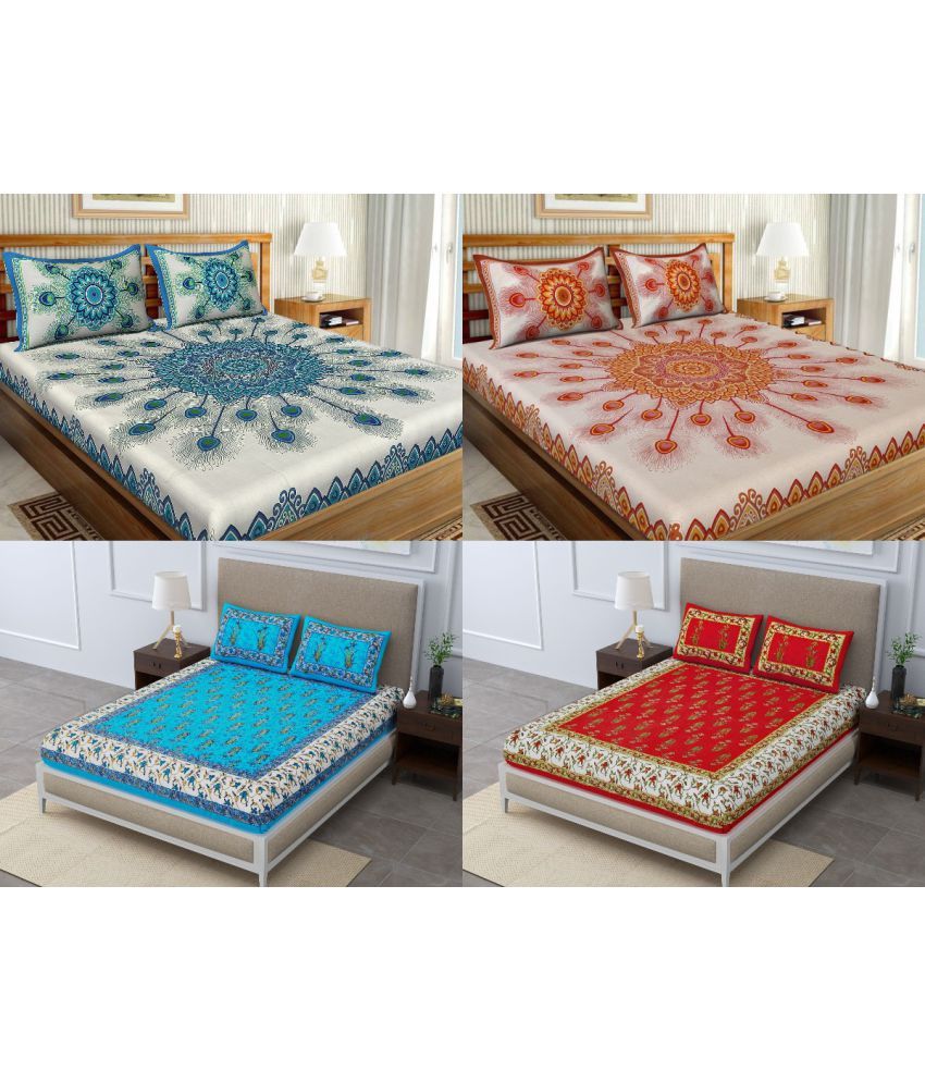     			Uniqchoice - Multicolor Cotton 4 Double Bedsheets with 8 Pillow Covers