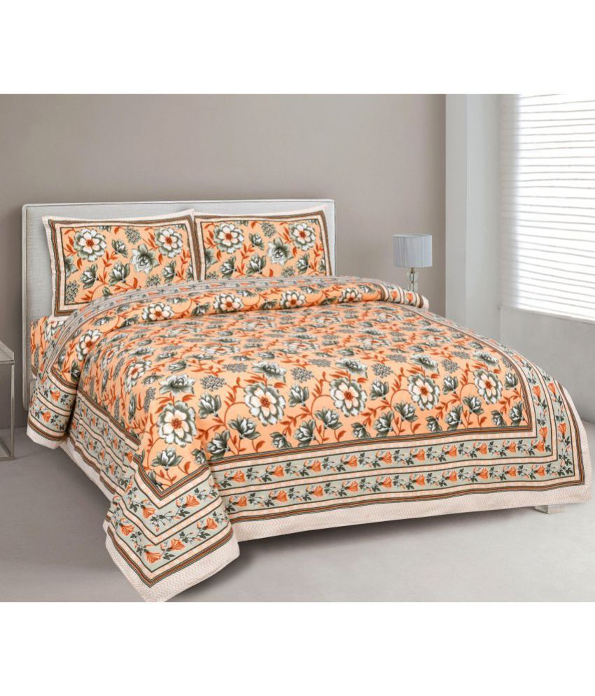     			Uniqchoice - Orange Cotton Double Bedsheet with 2 Pillow Covers