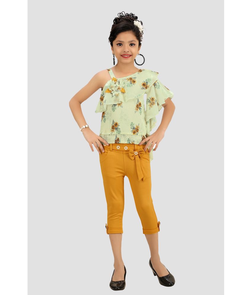     			Cherry Tree - Yellow Polyester Girls Top With Capris ( Pack of 1 )
