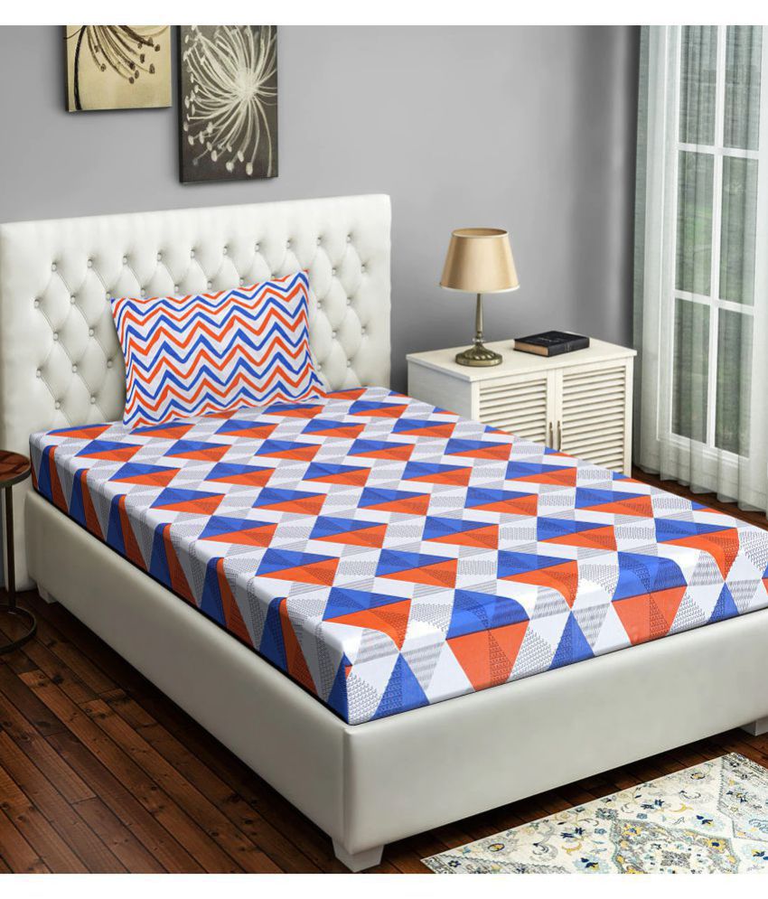     			Frionkandy Cotton Geometric Printed Single Bedsheet with 1 Pillow Cover - Orange