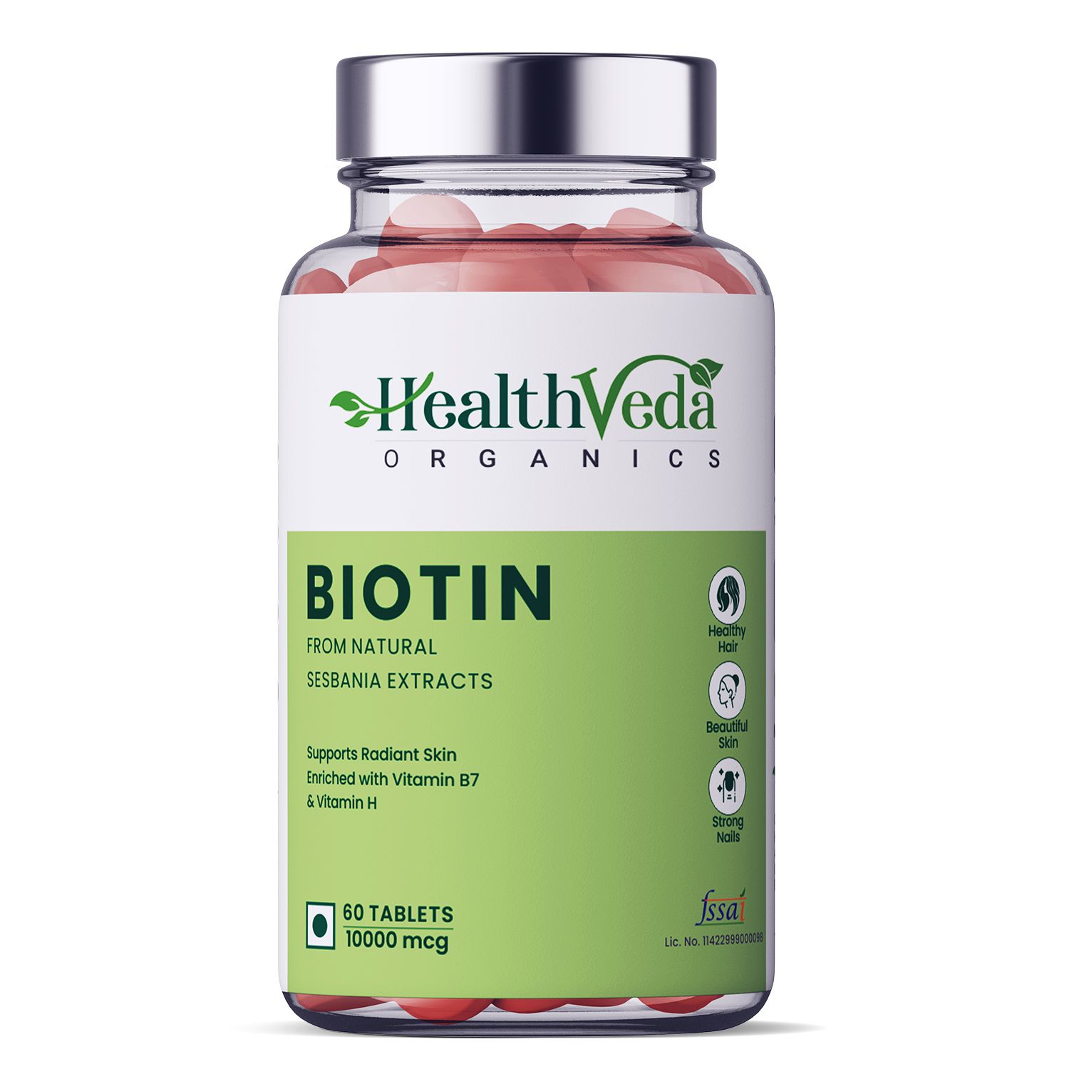     			Health Veda Organics Biotin For Healthy Hair, Skin & Nails, 60 Veg Tablets