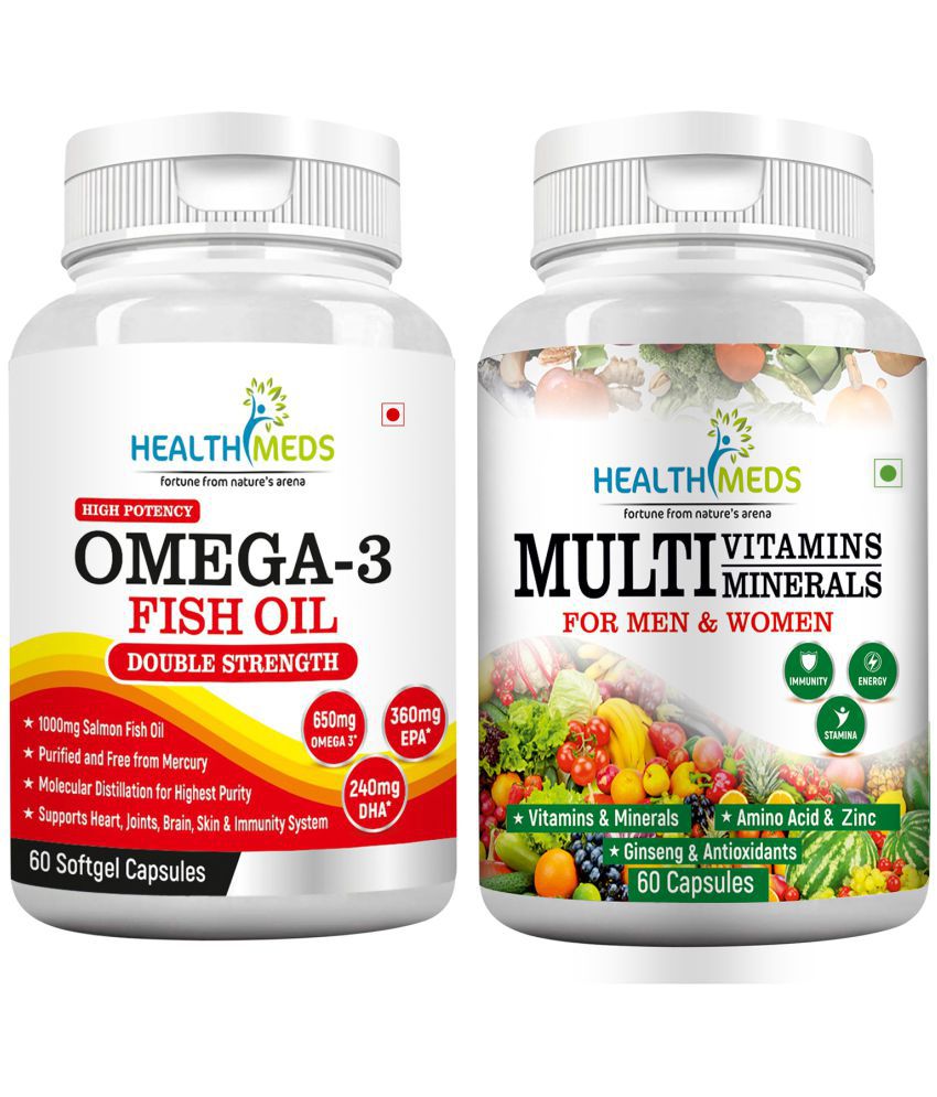 HEALTHMEDS Multivitamin and Omega 3 fish Oil Combo For Healthy Heart, Skin, Bones, & Eye for Men and Women -(COMBO PACK)