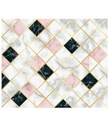 Gatih - Pink &amp; Black Marble Gloss Film with Square Design Wallpaper ( 40 x 300 ) cm ( Pack of 1 )