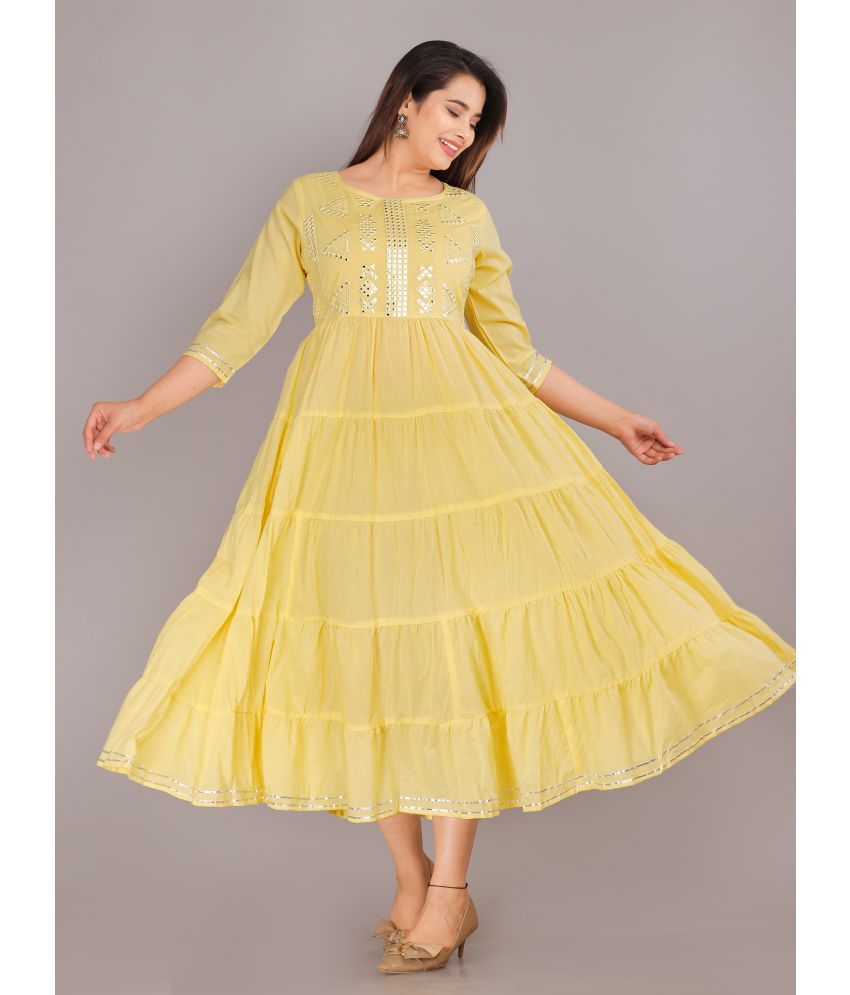     			HIGHLIGHT FASHION EXPORT - Yellow Cotton Women's Fit & Flare Dress ( Pack of 1 )