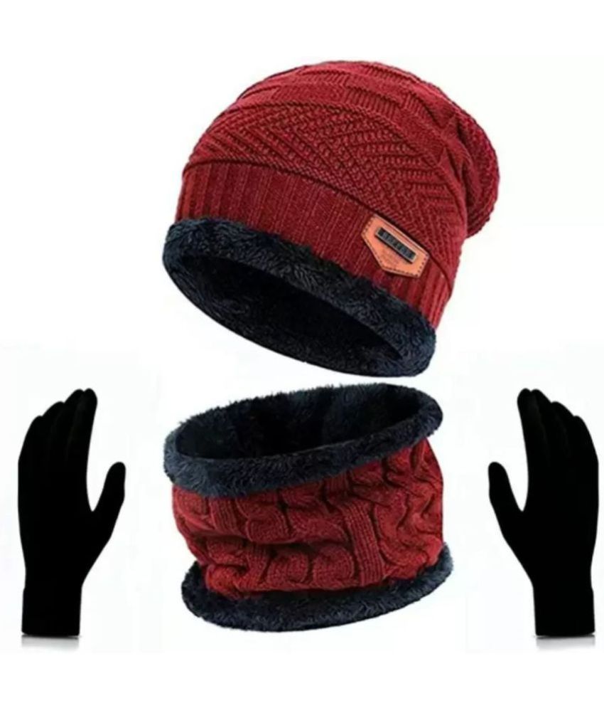     			Hills Boro - Red Woollen Men's Cap ( Pack of 2 )