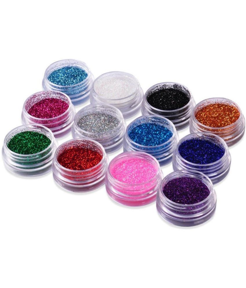     			Looks United 12 Color Nail Art Glitter Dust Powder (Pack Of 12)